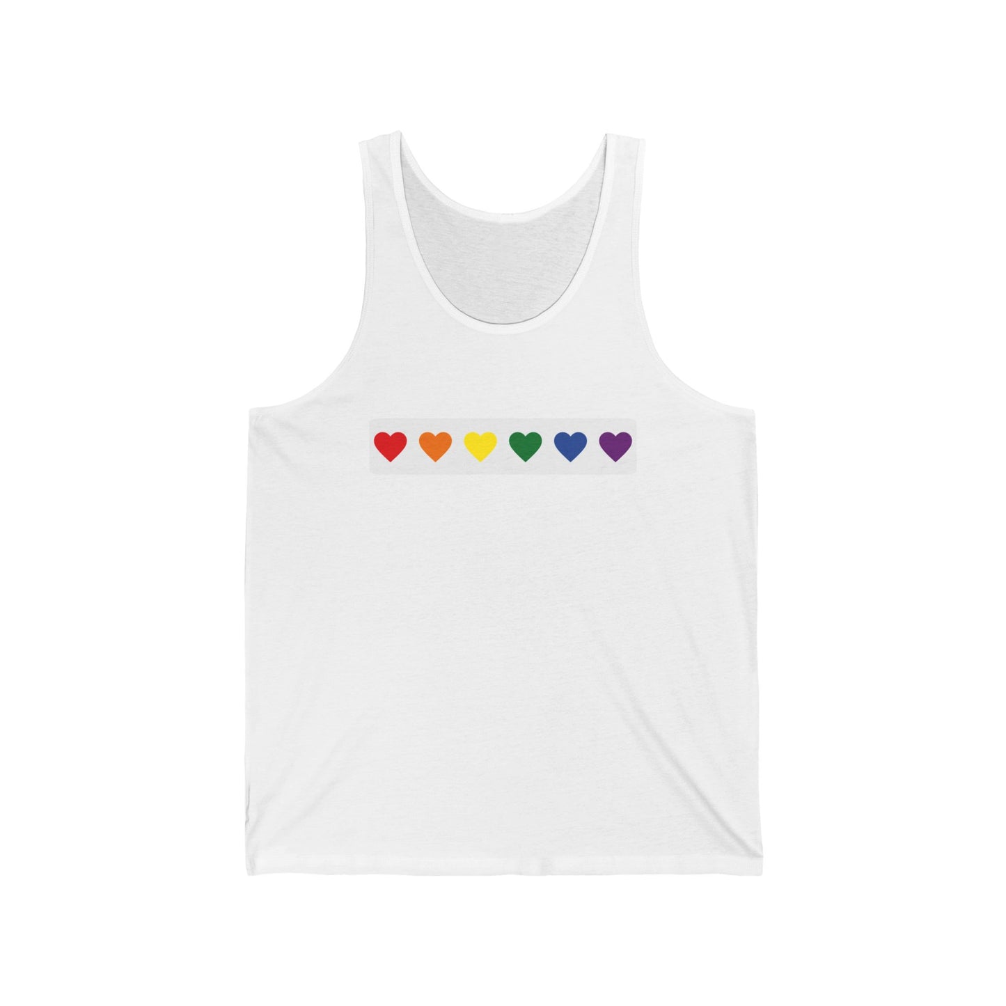 Pride Hearts Unisex Jersey Tank Top, LGBTQ+ Apparel, Summer Style, Rainbow Love, Gift for Pride Month, Casual Wear